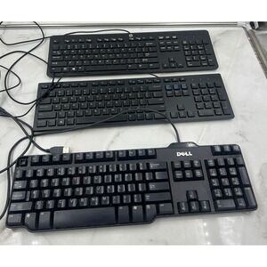 HP & Dell Wired USB Keyboards SK-2120 KB216 SK-8115 Black Full Size Lot of 3